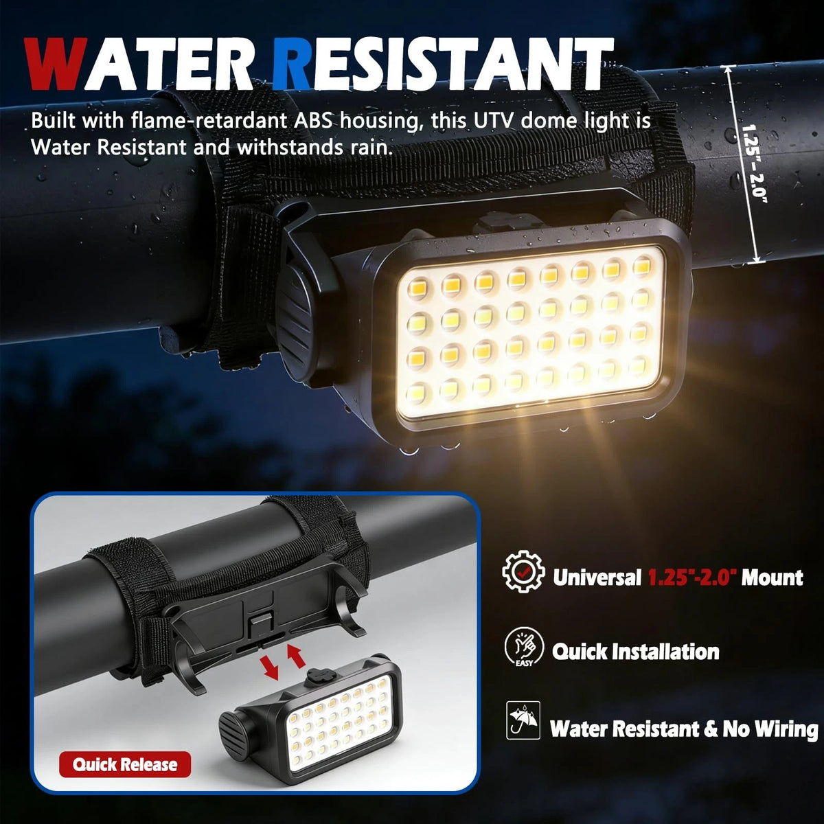 Rechargeable UTV Dome Light with 32 LEDs for ATV, Jeep, Boat, Golf