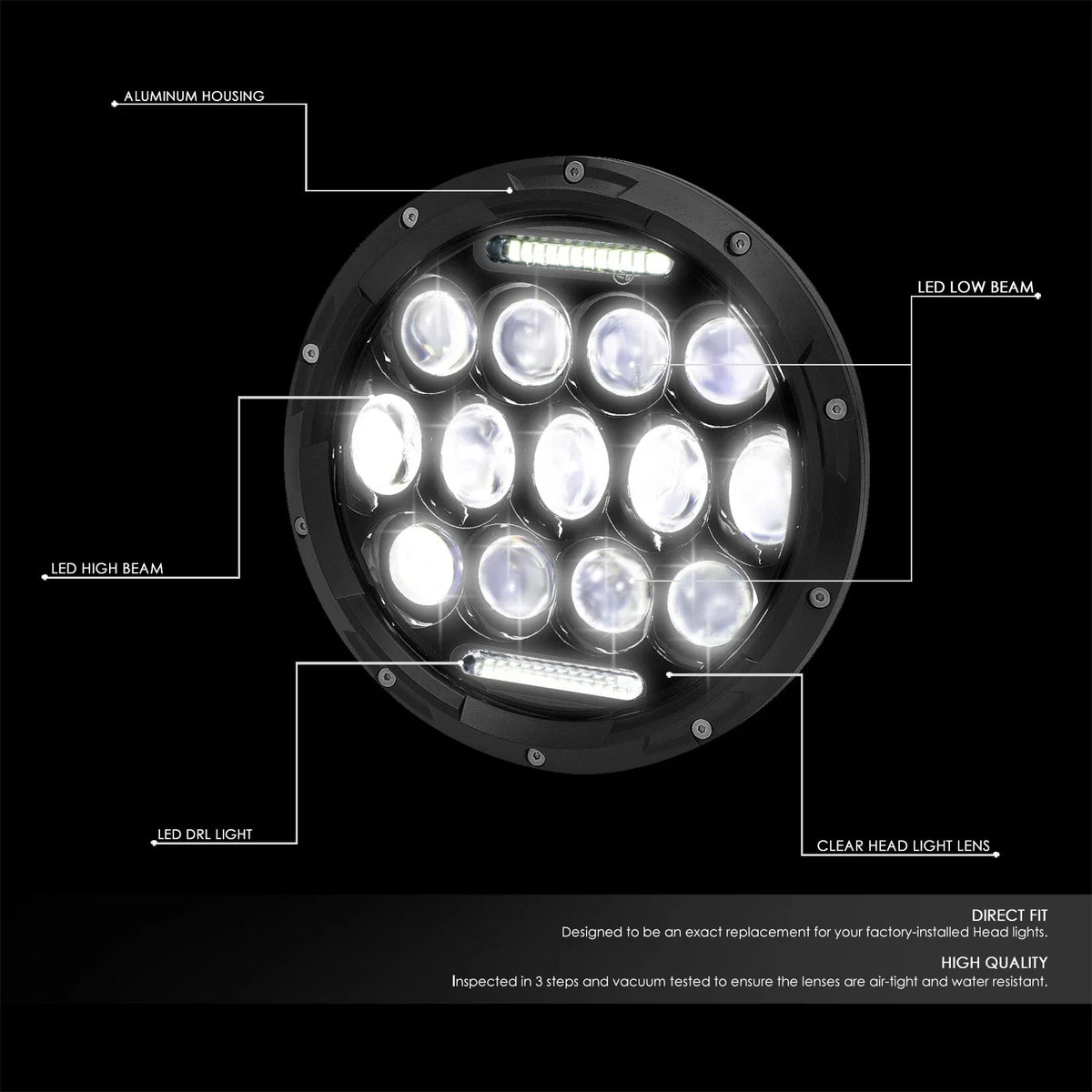 LED DRL Projector Headlights for Jeep Wrangler JK (2007–2018) - Black Housing