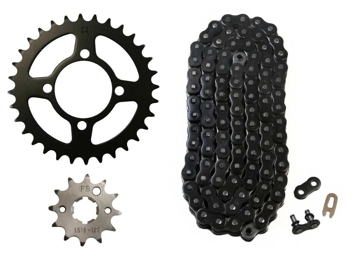 Black 520x74 O-Ring Drive Chain & 12/32 Sprockets for Yamaha Grizzly 125 (2004–2013)