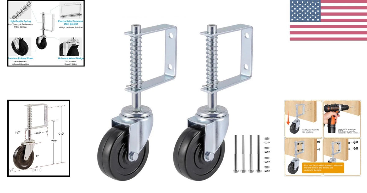 Spring Loaded Gate Caster Wheel for 250 lbs Capacity (4-Inch Rubber & Swivel)