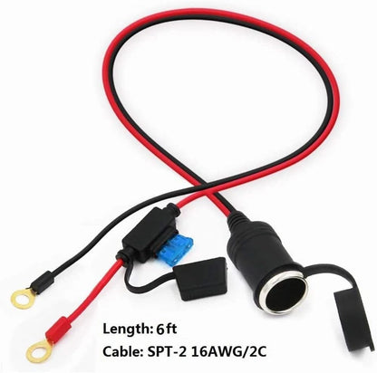 6FT 12V Cigarette Lighter Socket to Eyelet Extension Cable w/15A Fuse
