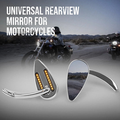 2X Rearview Mirrors with LED Turn Signals for Yamaha Suzuki Kawasaki Honda Harley