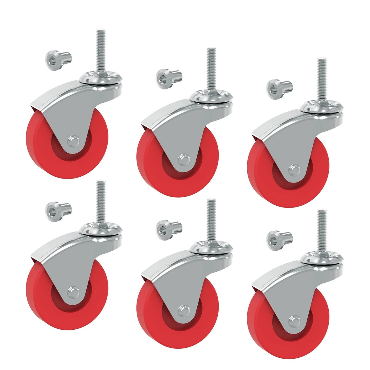 Set of 6 2.5 Inch Stem Caster Wheels for Heavy Duty Applications