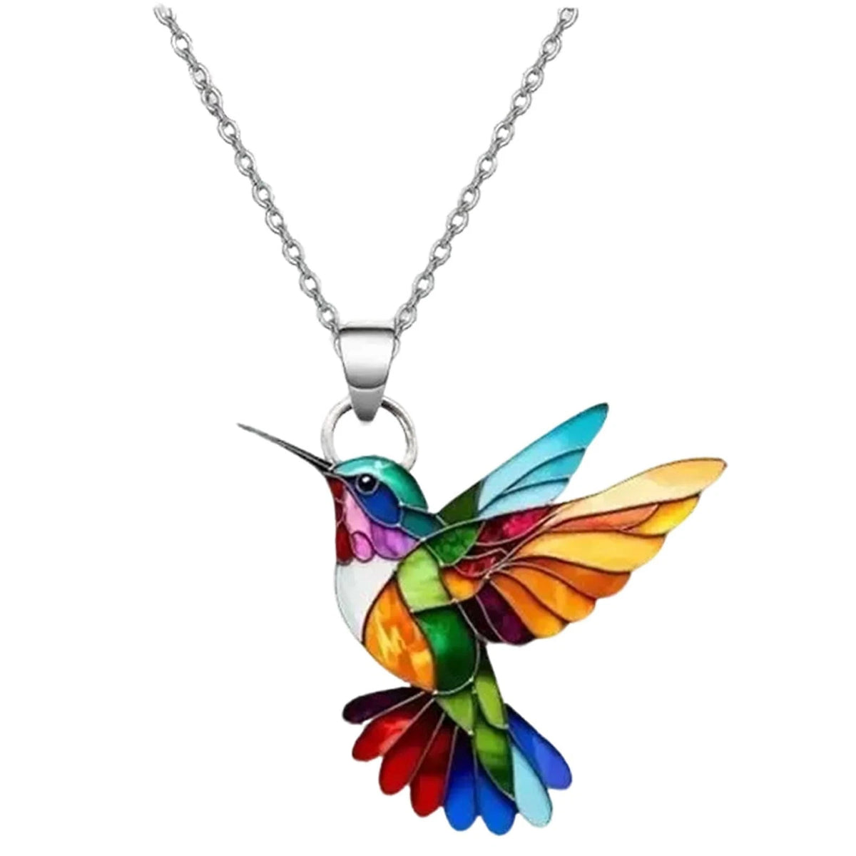 Colorful Hummingbird Necklace for Women - Acrylic 2D Large