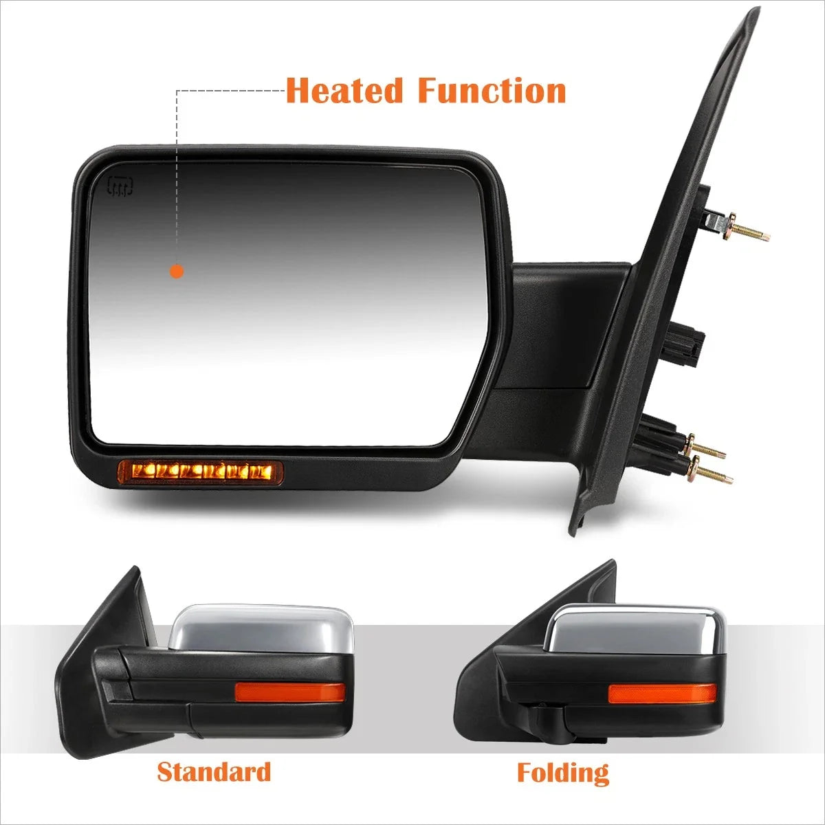 Right Side View Mirror for Ford F150 (2004–2014) - Powered, Heated, LED, Chrome