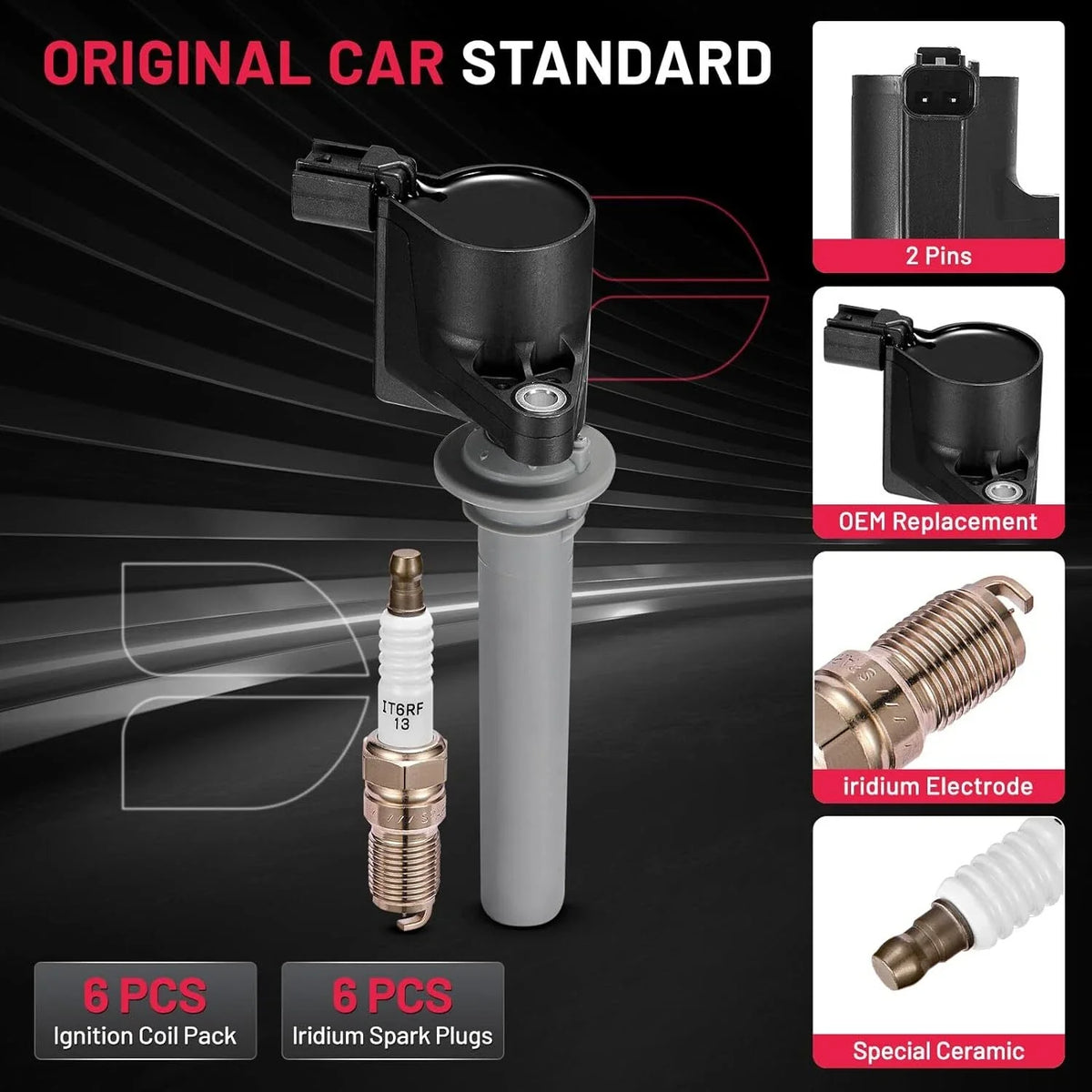Set of 6 Ignition Coils and Spark Plugs for Ford Mazda 3.0L V6 (2000–2009)