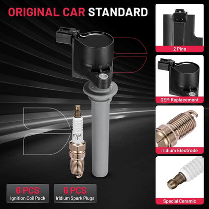 Set of 6 Ignition Coils and Spark Plugs for Ford Mazda 3.0L V6 (2000–2009)