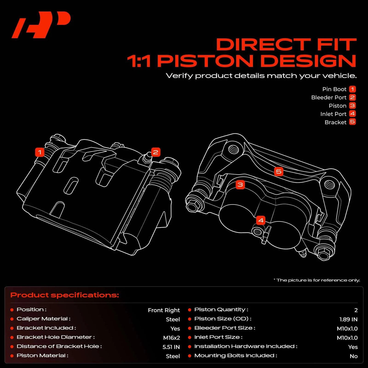 Front Passenger Side Disc Brake Caliper w/Bracket for Ford Transit-150 (2015–2023) - 11-20392-1, 11203921, 141.65109, 14165109