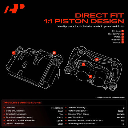 Front Passenger Side Disc Brake Caliper w/Bracket for Ford Transit-150 (2015–2023) - 11-20392-1, 11203921, 141.65109, 14165109