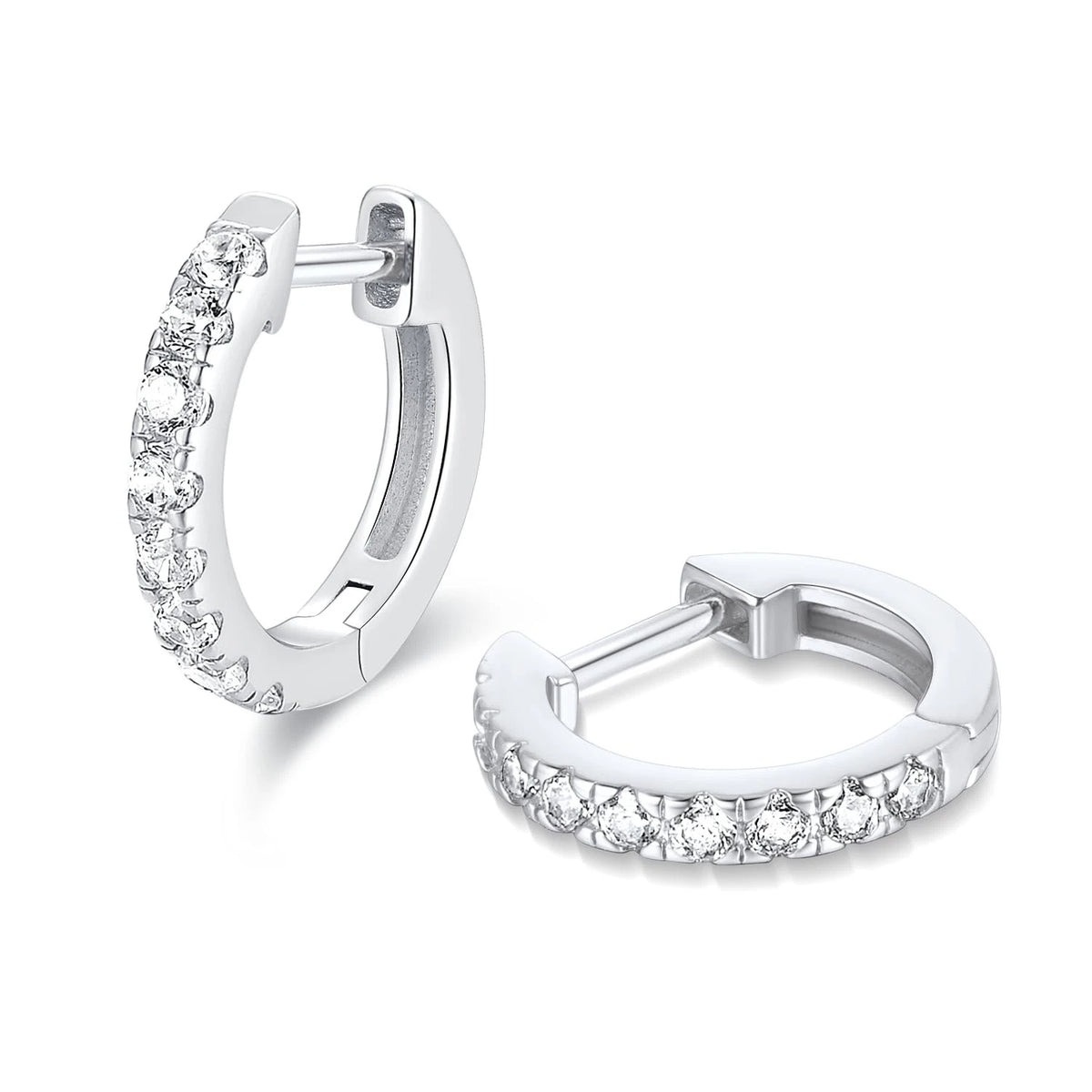 15mm Small Hoop Earrings for Women - 925 Sterling Silver, White Gold