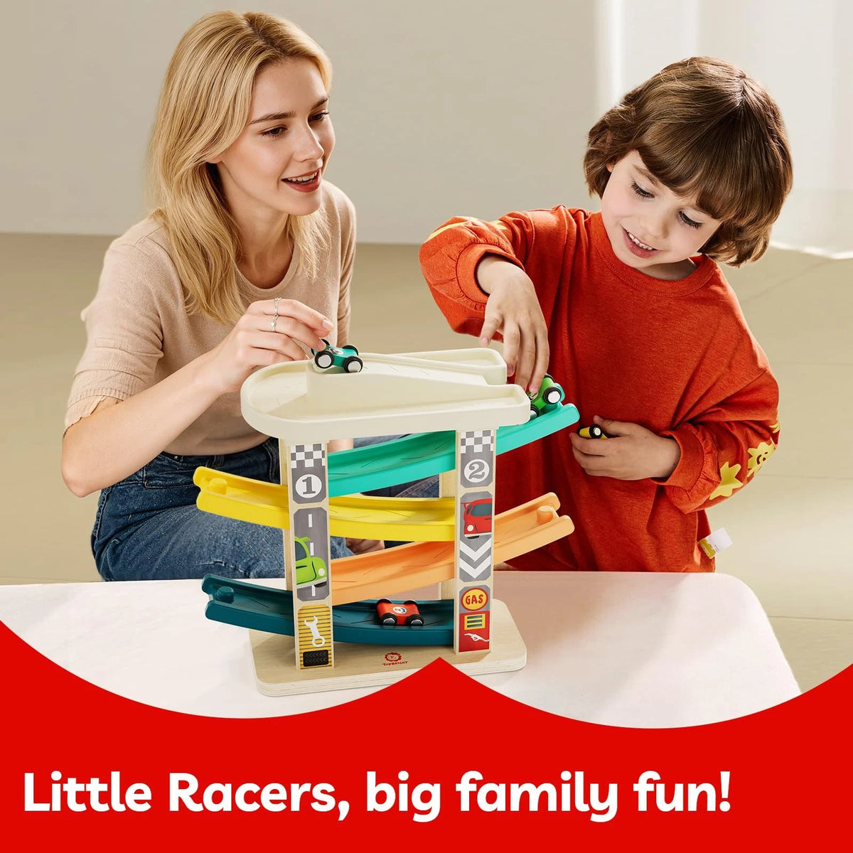 Wooden Race Track Car Ramp Toys for Toddlers (1-2 Years)
