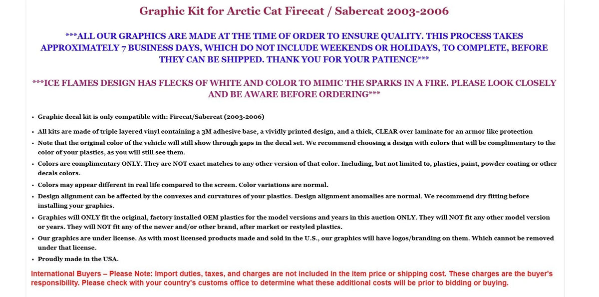 Sled Graphic Stickers Decals for Arctic Cat Firecat/Sabercat (2003–2006)