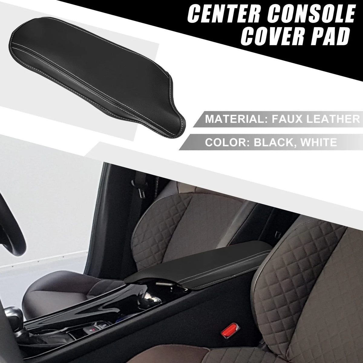 Center Console Armrest Cover for Toyota C-HR (2016–2022) Black White