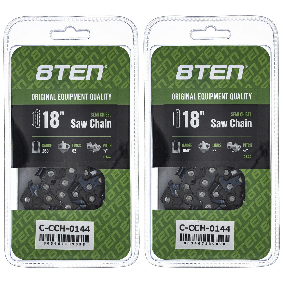 2X Semi Chisel Chainsaw Chain 18 Inch .050 3/8 62DL for Husqvarna Stihl Echo