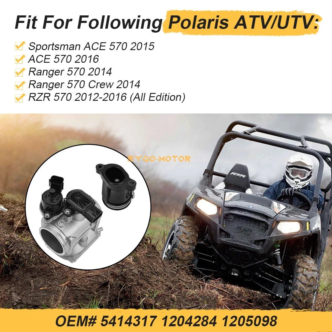 Throttle Body with Intake Manifold Boot Adapter for Polaris Ranger 570 (2015–2021)