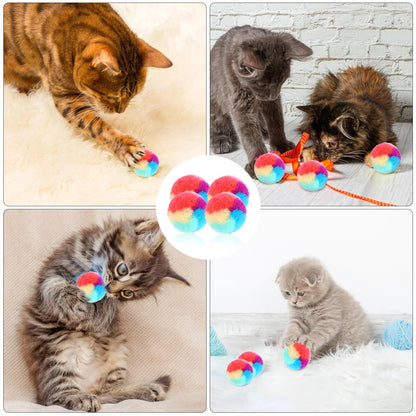30X Soft Plush Cat Balls for Cats (1.2-inch Rainbow Toy)