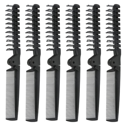 6X Travel Folding Hair Brush and Comb Set - Anti-Static Mini Pocket Combs
