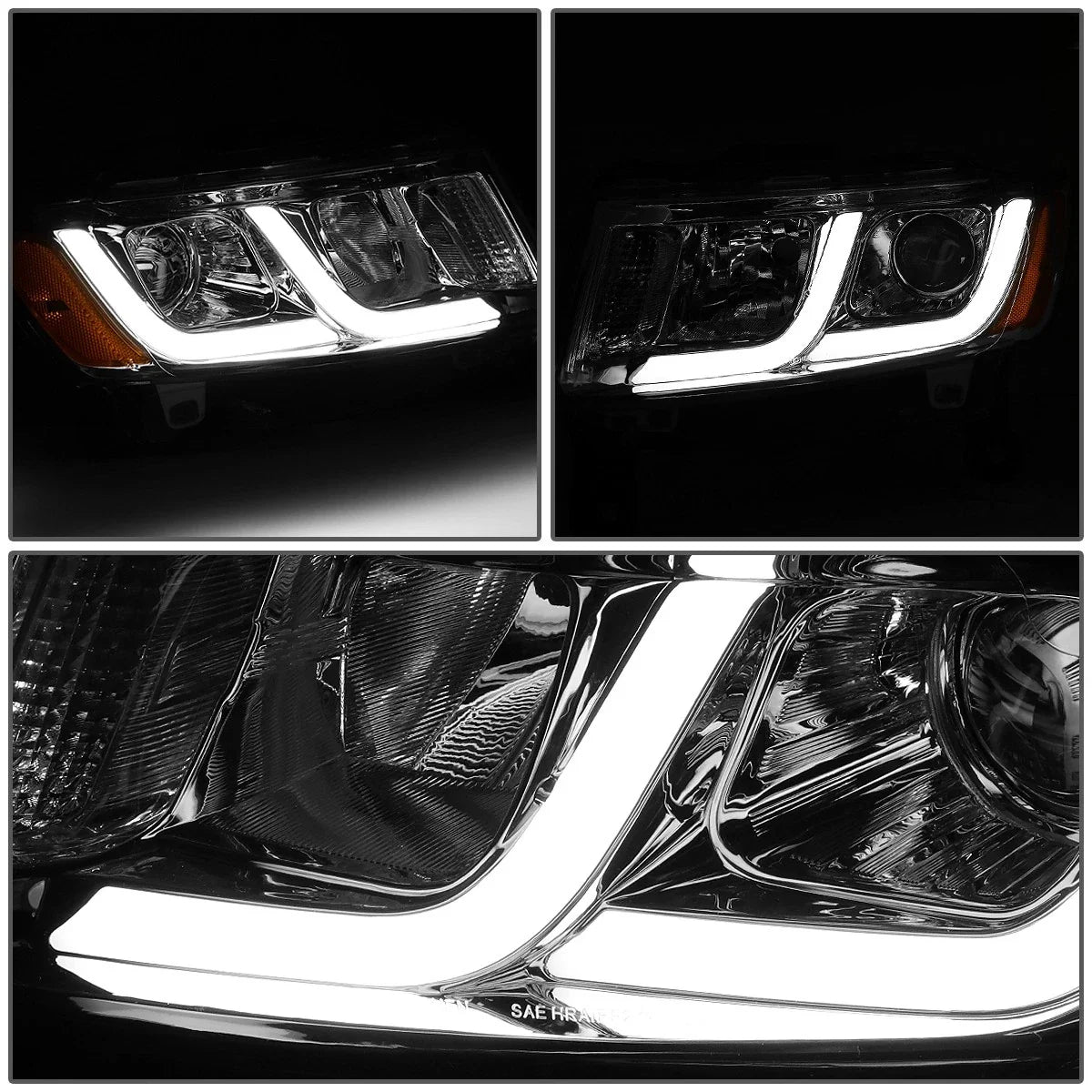 LED DRL Projector Headlight for Jeep Grand Cherokee (2014–2016) Chrome Amber