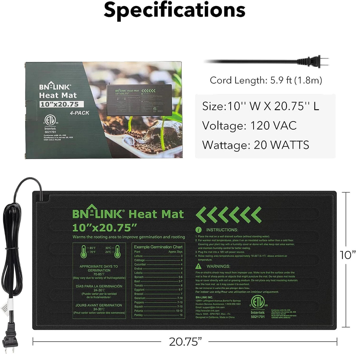 4X Seedling Heat Mat for Hydroponics (10" x 20")