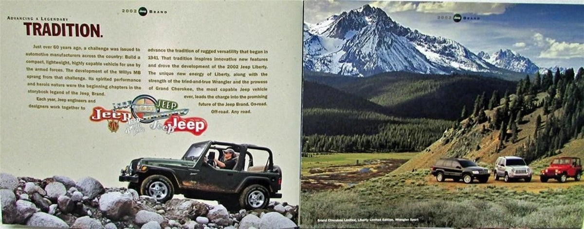 Sales Brochure Folder for Jeep Grand Cherokee Overland Wrangler Liberty (2002)