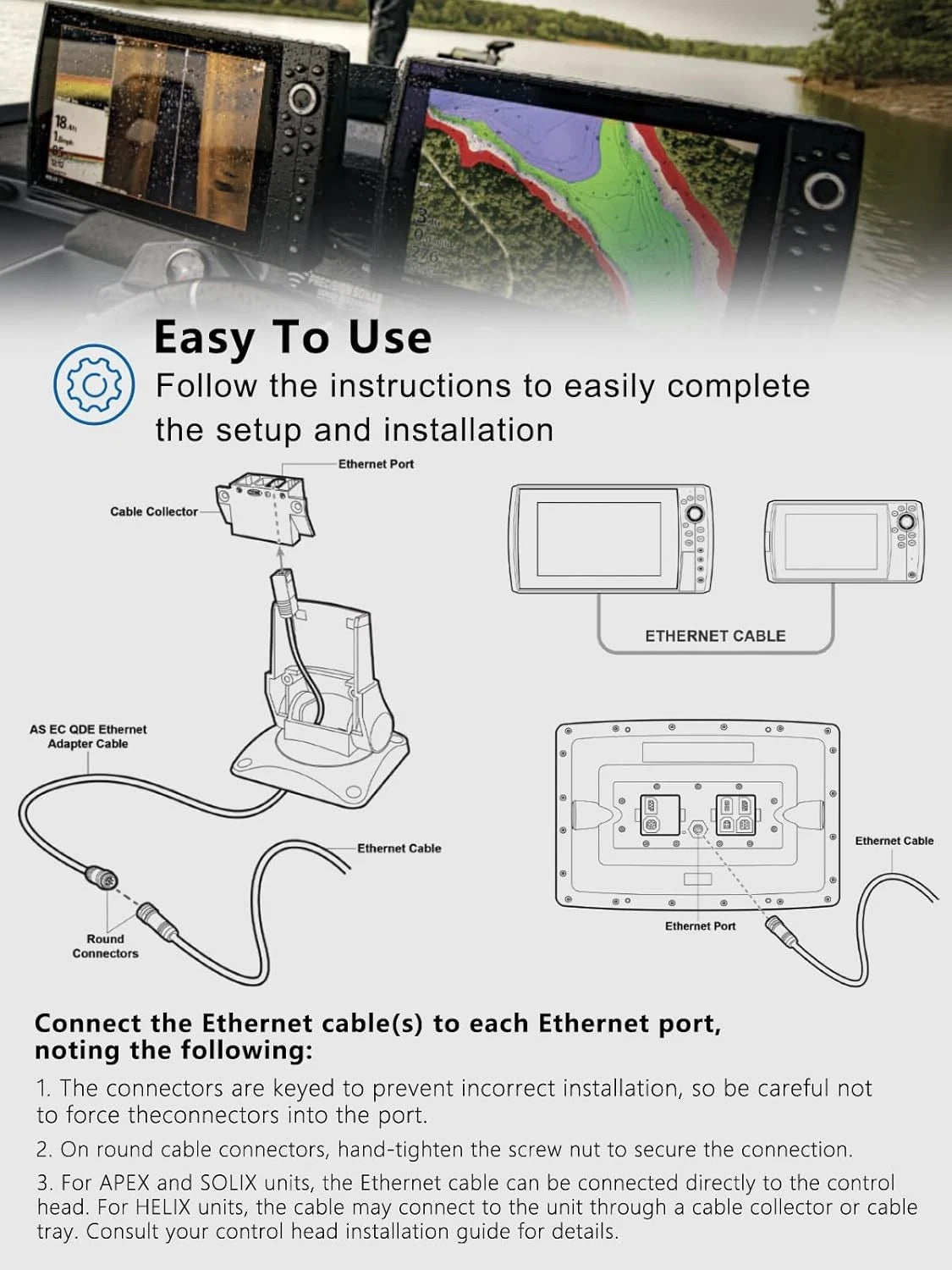 10 Feet Ethernet Cable for Humminbird Helix APEX, SOLIX, Onix