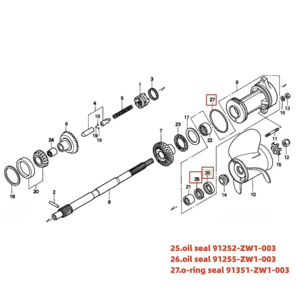 Lower Unit Seal Kit for Honda BF75A BF90A (91255-ZW1-003 91351-ZW1-003)