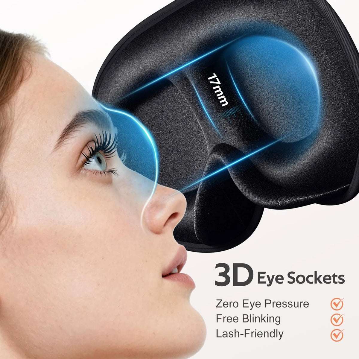 3D Contour Sleep Mask for Travel - Zero Pressure Blackout Eye Cover