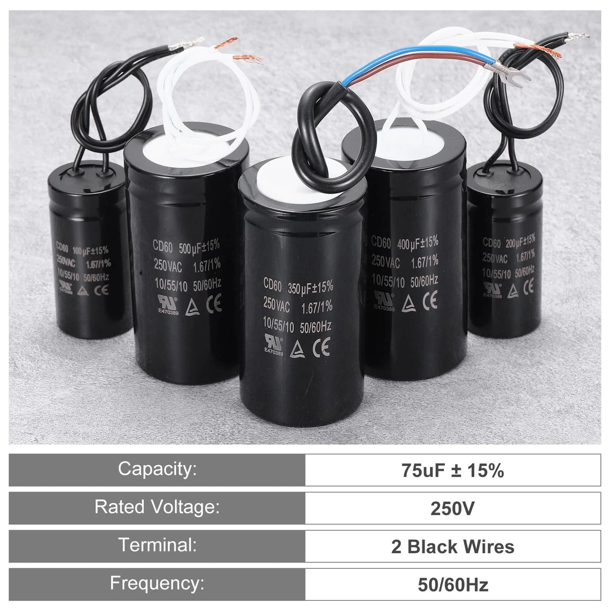 75uF Run Capacitor for MECCANIXITY CD60 (250VAC, 50/60Hz)