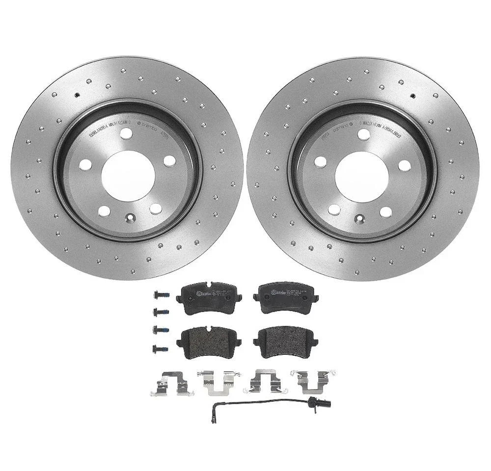 Brembo Xtra Rear Brake Disc Rotors Set with Low-Met Pads & Sensor for Audi A6 (2012–2013)