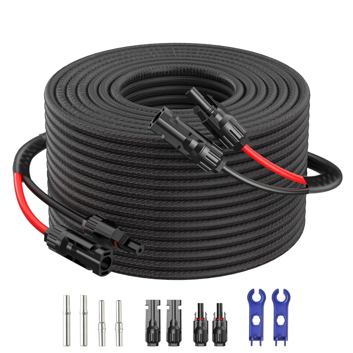 5FT Twin Wire 10AWG Solar Extension Cable - Black Braided Sleeve