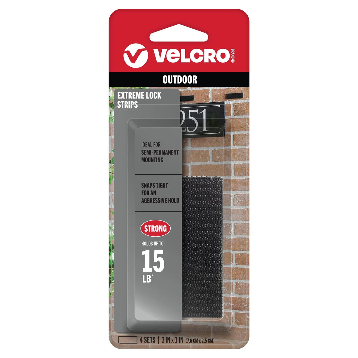 Set of 4 Velcro Extreme Lock Mounting Strips 3x1 inch, Black