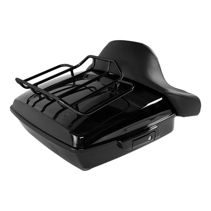 Black Chopped Trunk Mount Rack Backrest Pad for Harley Touring (1997–2008)