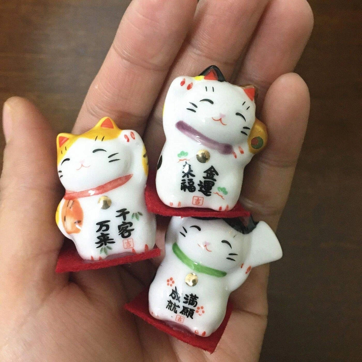 Set of 3 Japanese Ceramics Maneki Figurines (2.1cm x 2.4cm x 3.3cm)