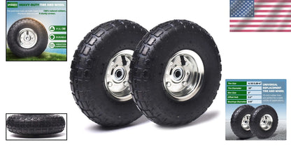 Set of 2 High-Traction 10-Inch Tires & Wheels for Garden Carts & Dollies