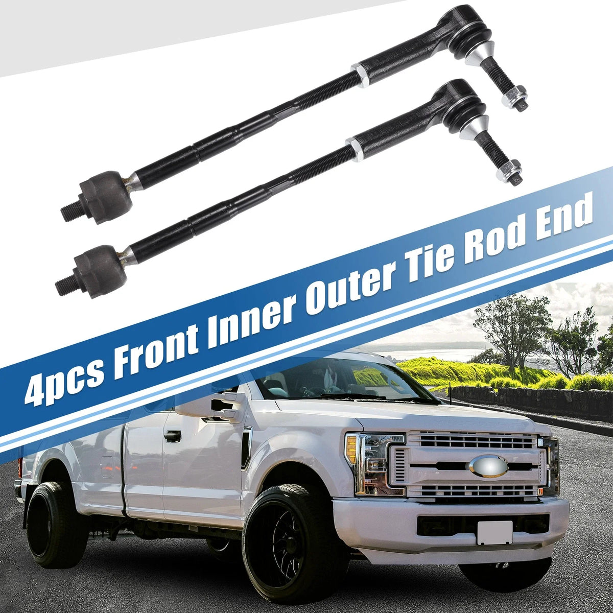 Set of 4 Front Inner Outer Tie Rod End Links for Ford Flex, Lincoln MKS