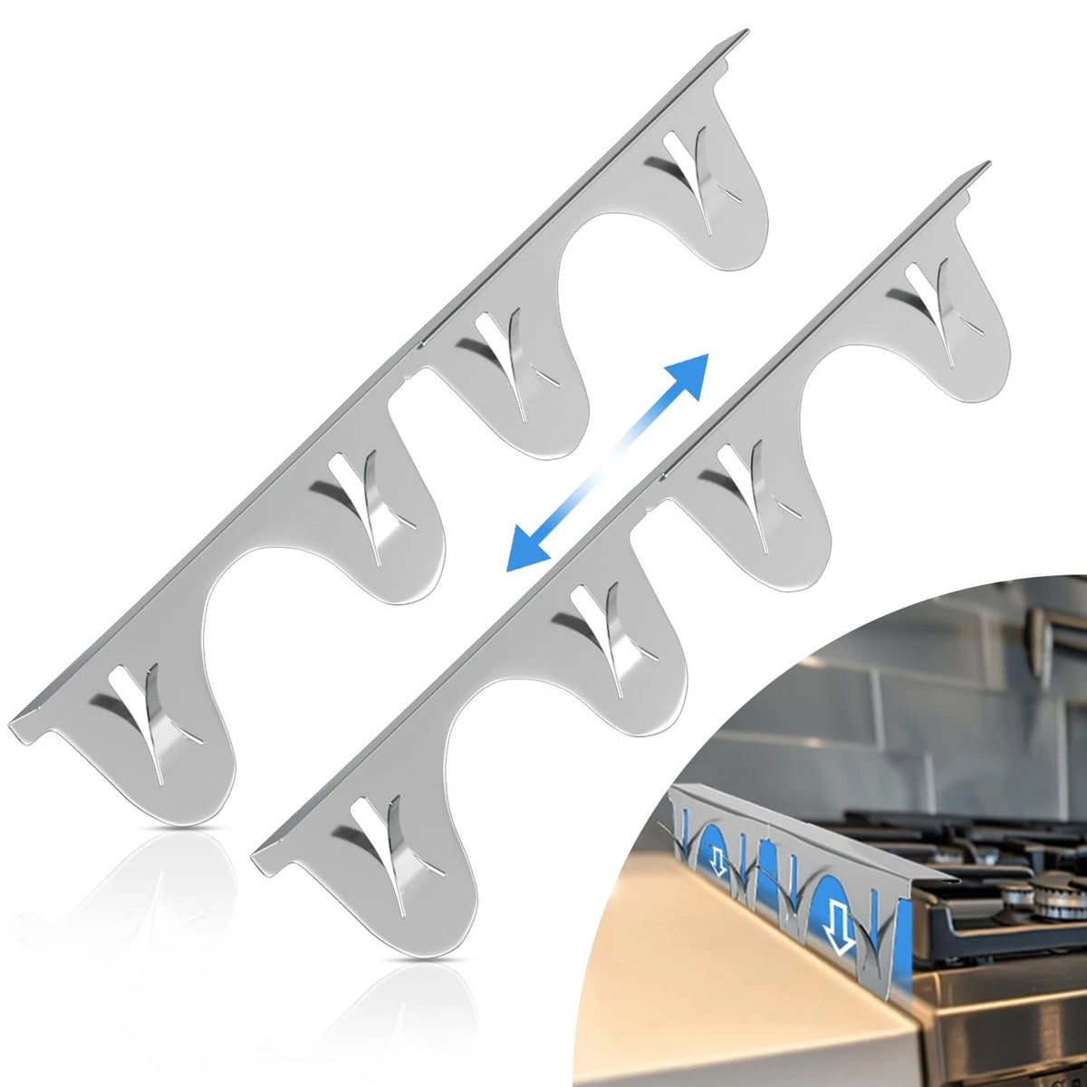 2X Stove Gap Covers for Universal Fit (13.8 to 27.5 inch, L-Shape, Silver)