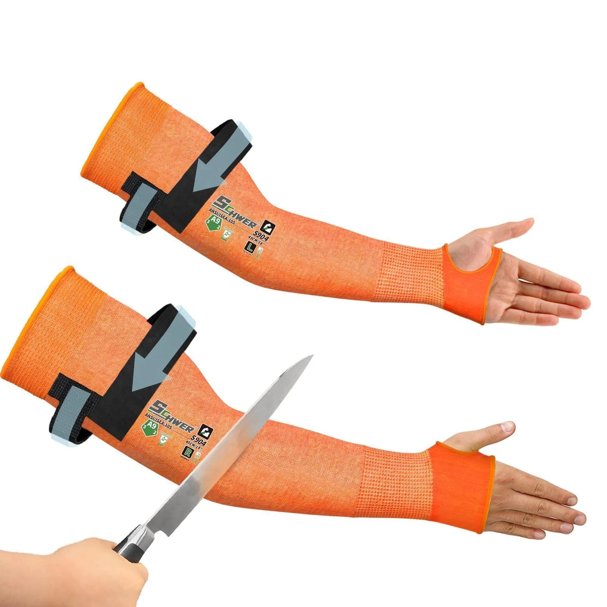 Cut Resistant Arm Sleeves for 18 In-1 Pair (ANSI A9, Orange)