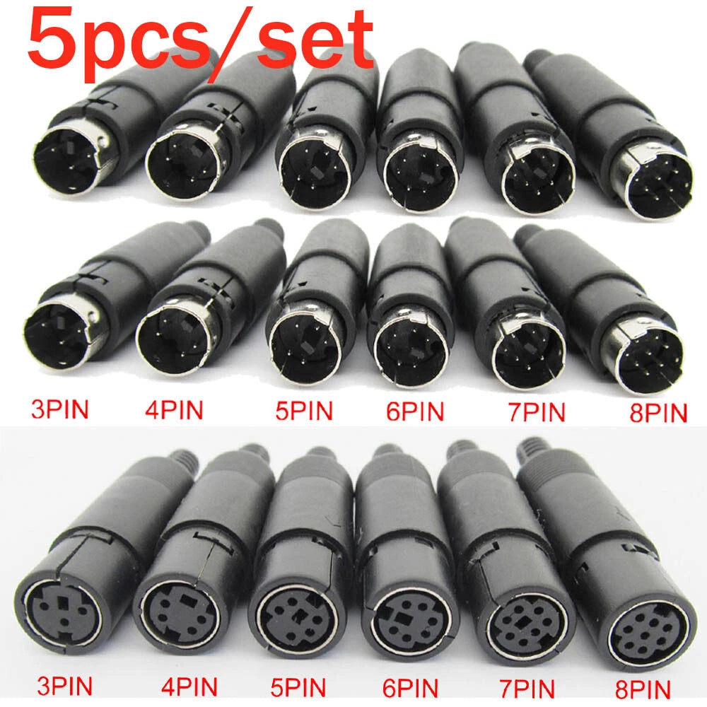 5X Mini DIN Plug Jack Connector 3pin to 8pin for Various Applications