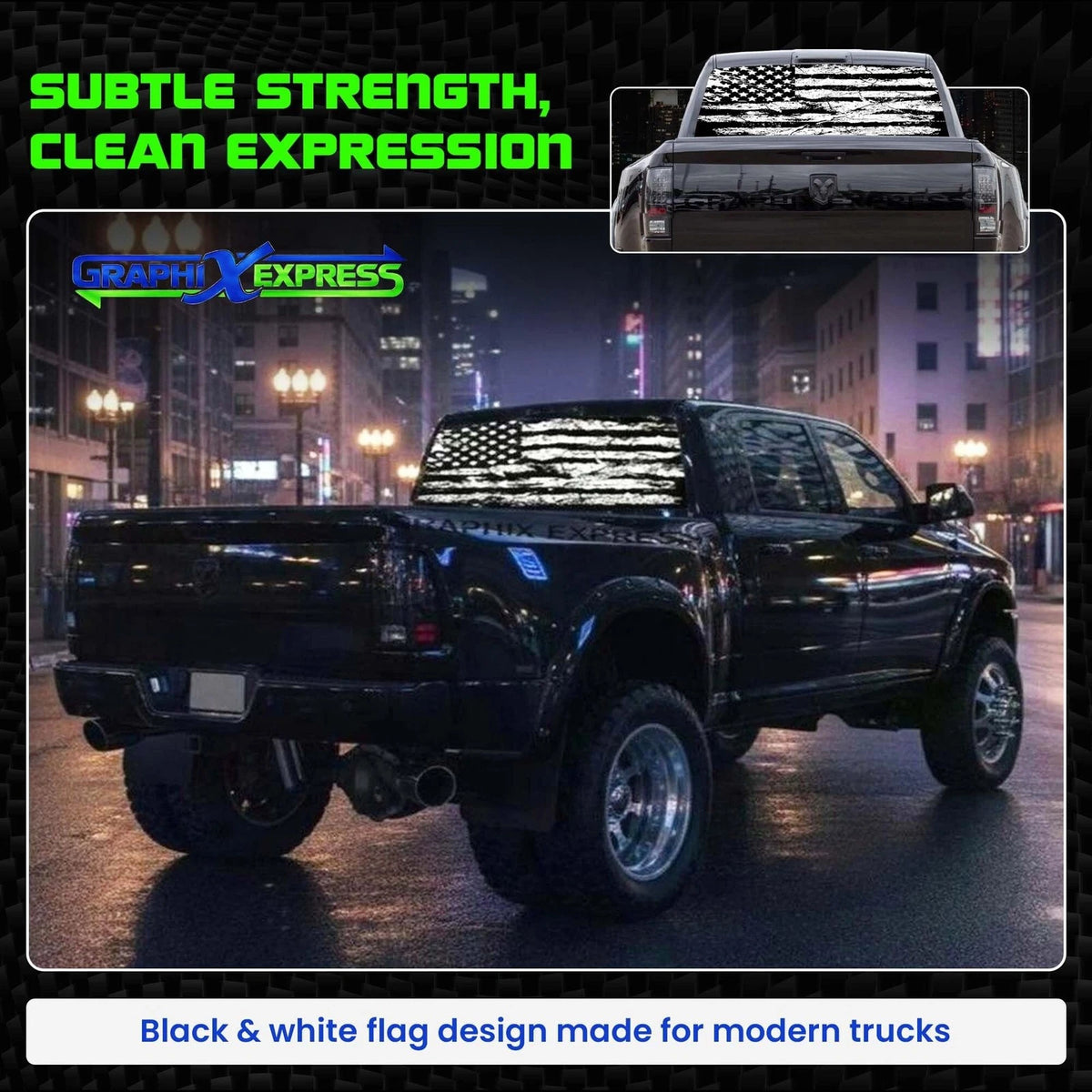 American Flag Back Window Graphics for Truck (Black & White)