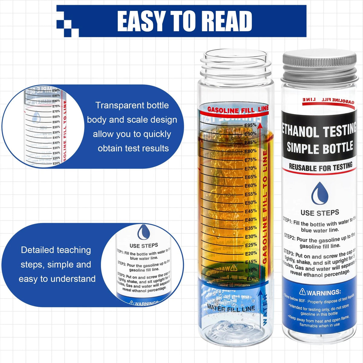 2X E85 Ethanol Tester Bottle for Fuel Octane Level Testing