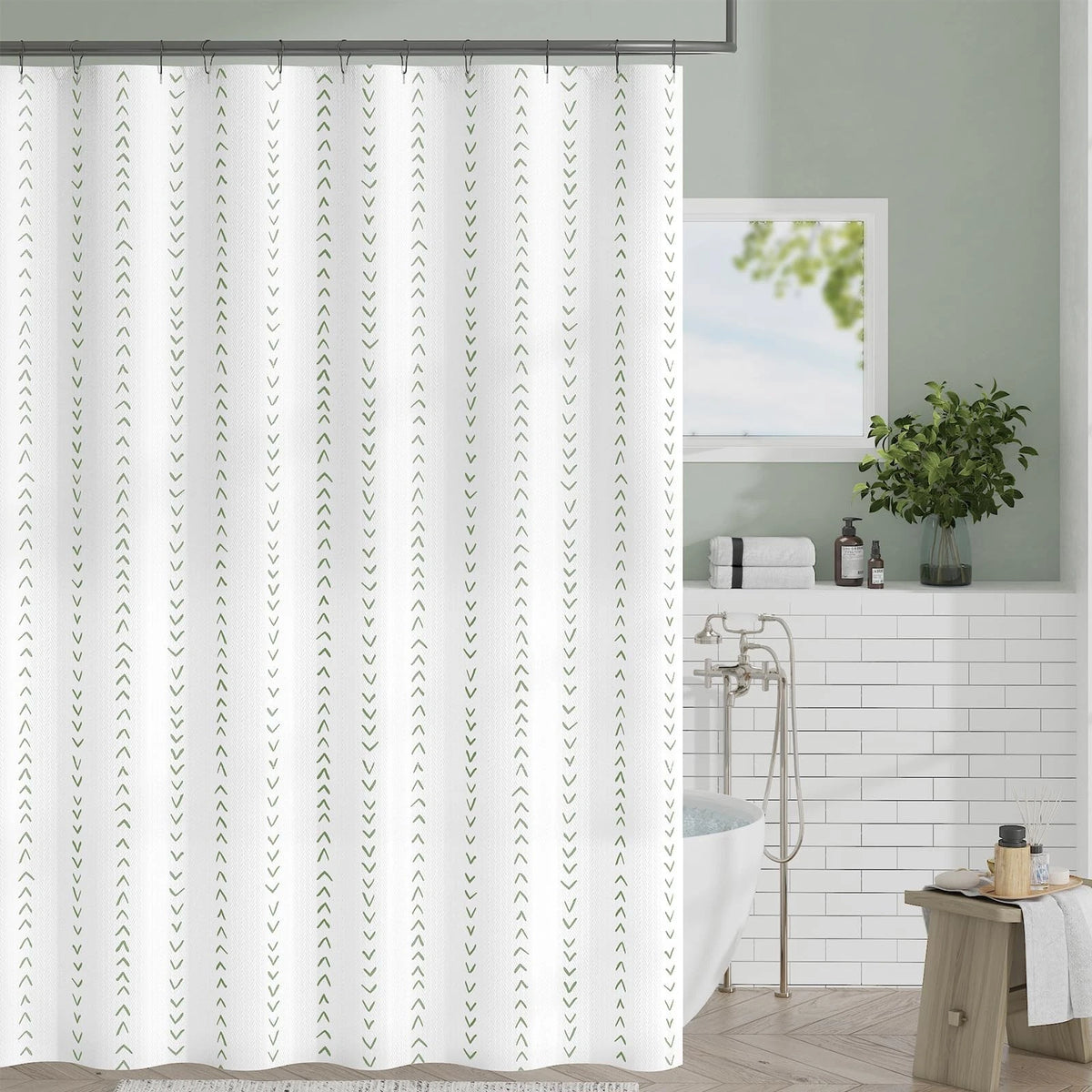 Shower Curtain for Boho Style Bathroom (Waterproof Fabric, Herringbone Zig Zag)
