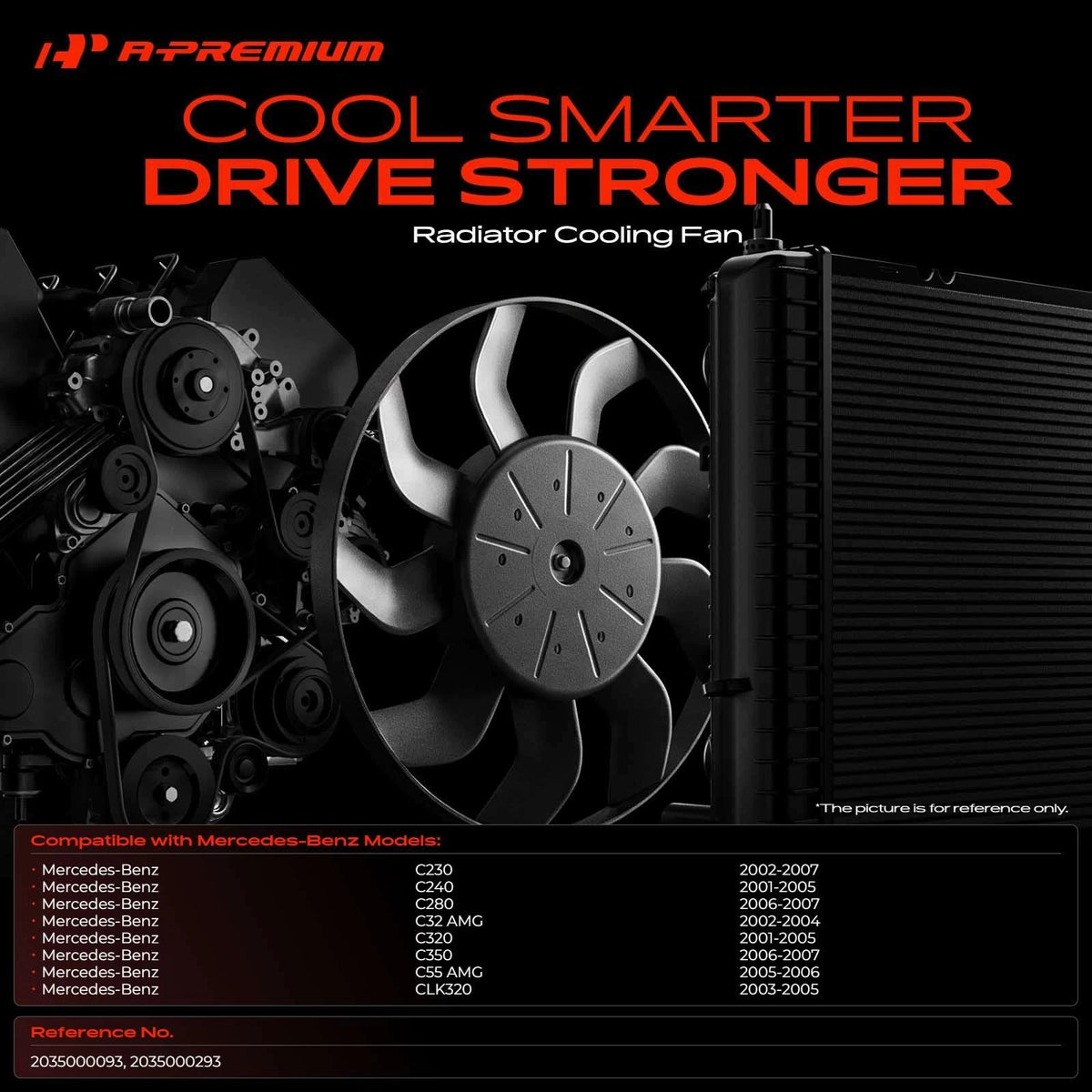 Cooling Fan Assembly for Mercedes-Benz C230 C240 (2003–2009) 2035000293, 2035000093