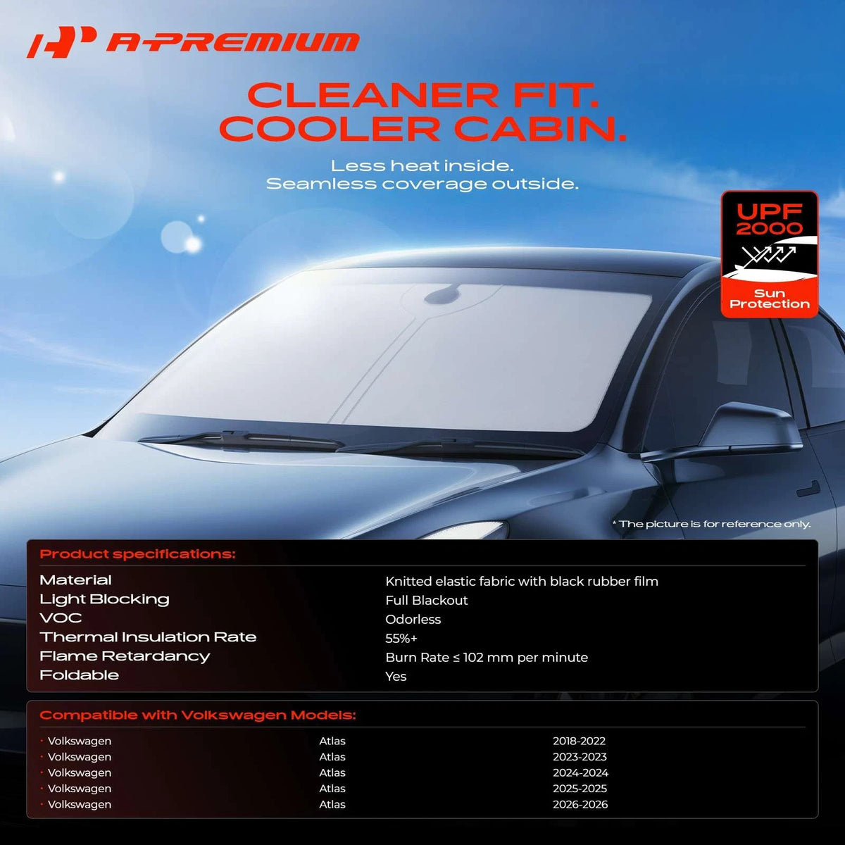 2X Volkswagen Atlas Front Windshield Sun Shade (2018–2026)