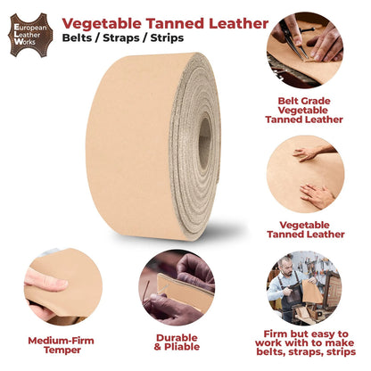 Natural Leather Belt Strips 1.5" x 50" (Vegetable Tanned Tooling)