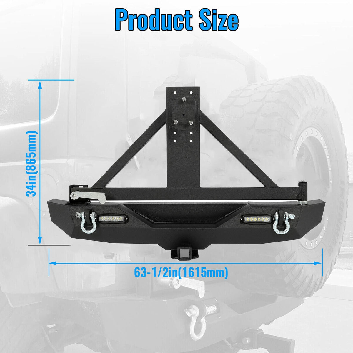 Off-Road Rear Bumper with Spare Tire Carrier for Jeep Wrangler JK JKU (2007–2018) - CON-A000000093, Heavy Duty, Textured
