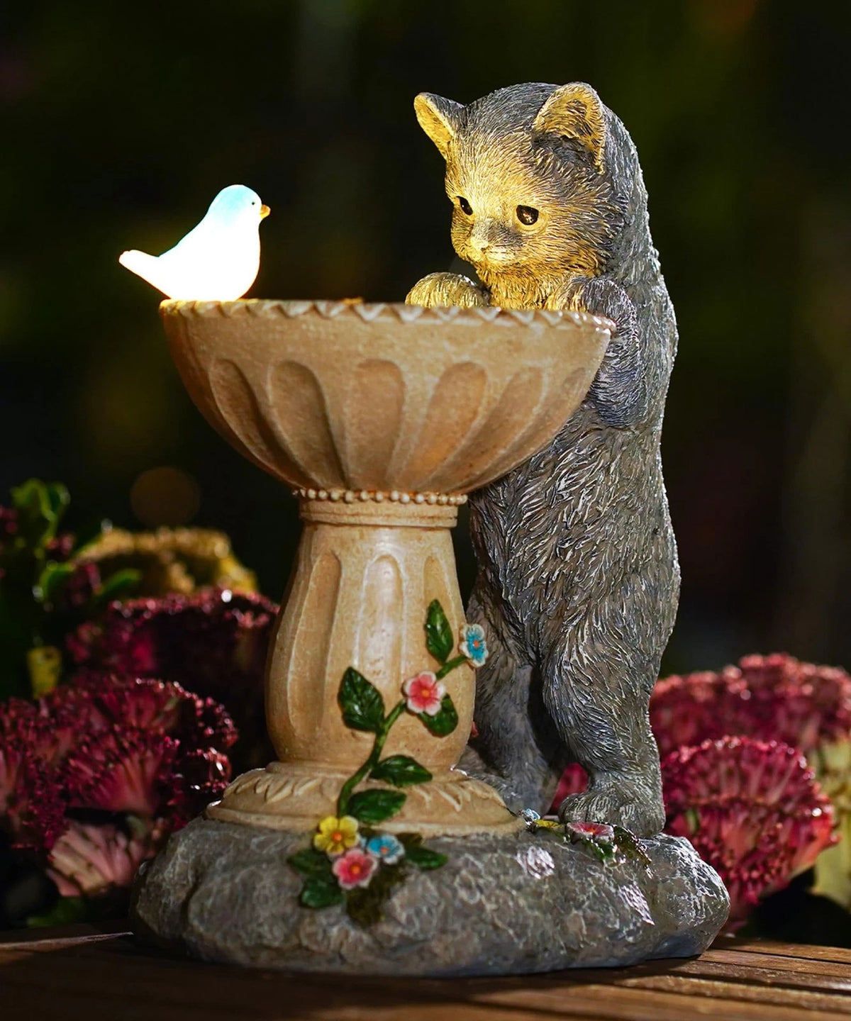 Solar Cat Statue for Garden Decor (IP44, 10.24 inches, Gray)