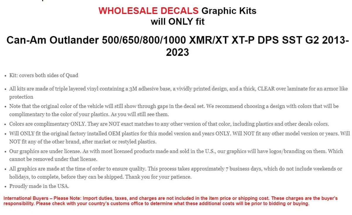ATV Graphics Kit Decal for Can-Am Outlander 500/650/800/1000 (2013–2023)