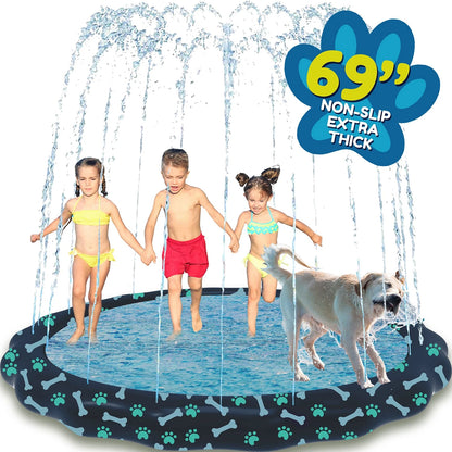 Extra Large Non Slip Splash Pad for Kids & Dogs, 69’’ Multicolored