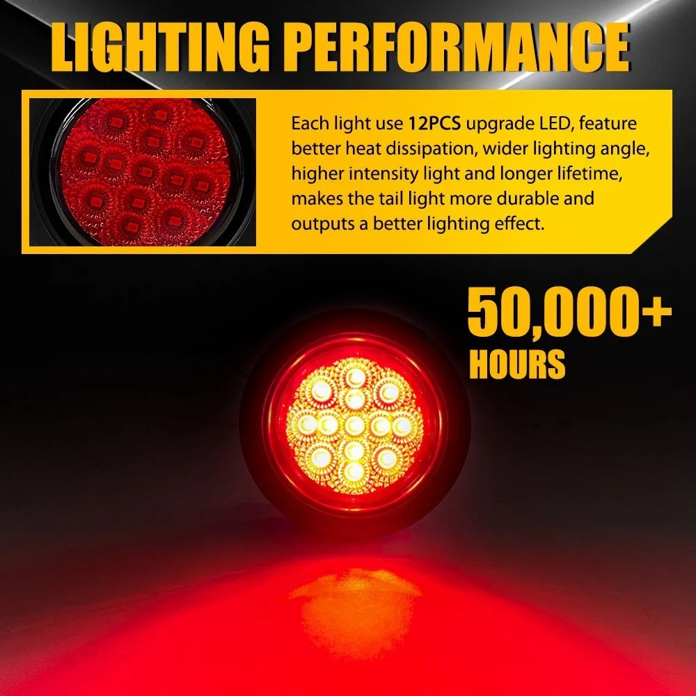 Set of 4 DOT Round Red LED Trailer Side Marker Lights for Truck (Fits 2.5 Inch)