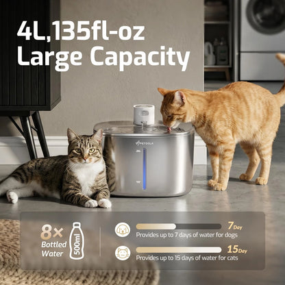 Wireless Cat Water Fountain for APD APETDOLA (135floz/4L) Stainless Steel